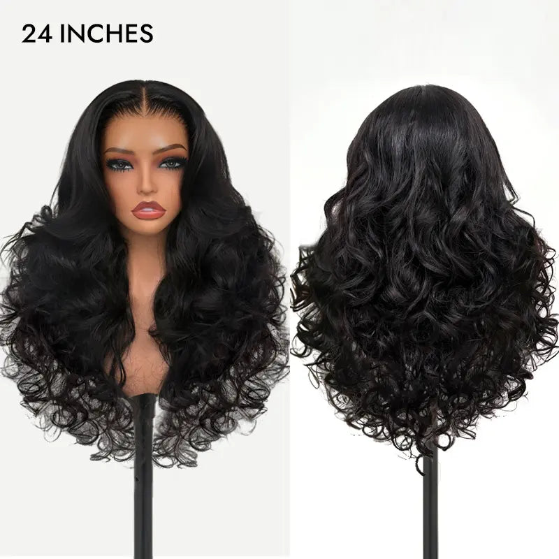 [Spring Musts] Wiggins Hair Ocean Wave Glueless Wig Pre-Cut 13X4 HD Lace Front Wig Human Hair Face Framing Curtain Bangs Wig Natural Hairline Pre-Bleached Invisible Knots